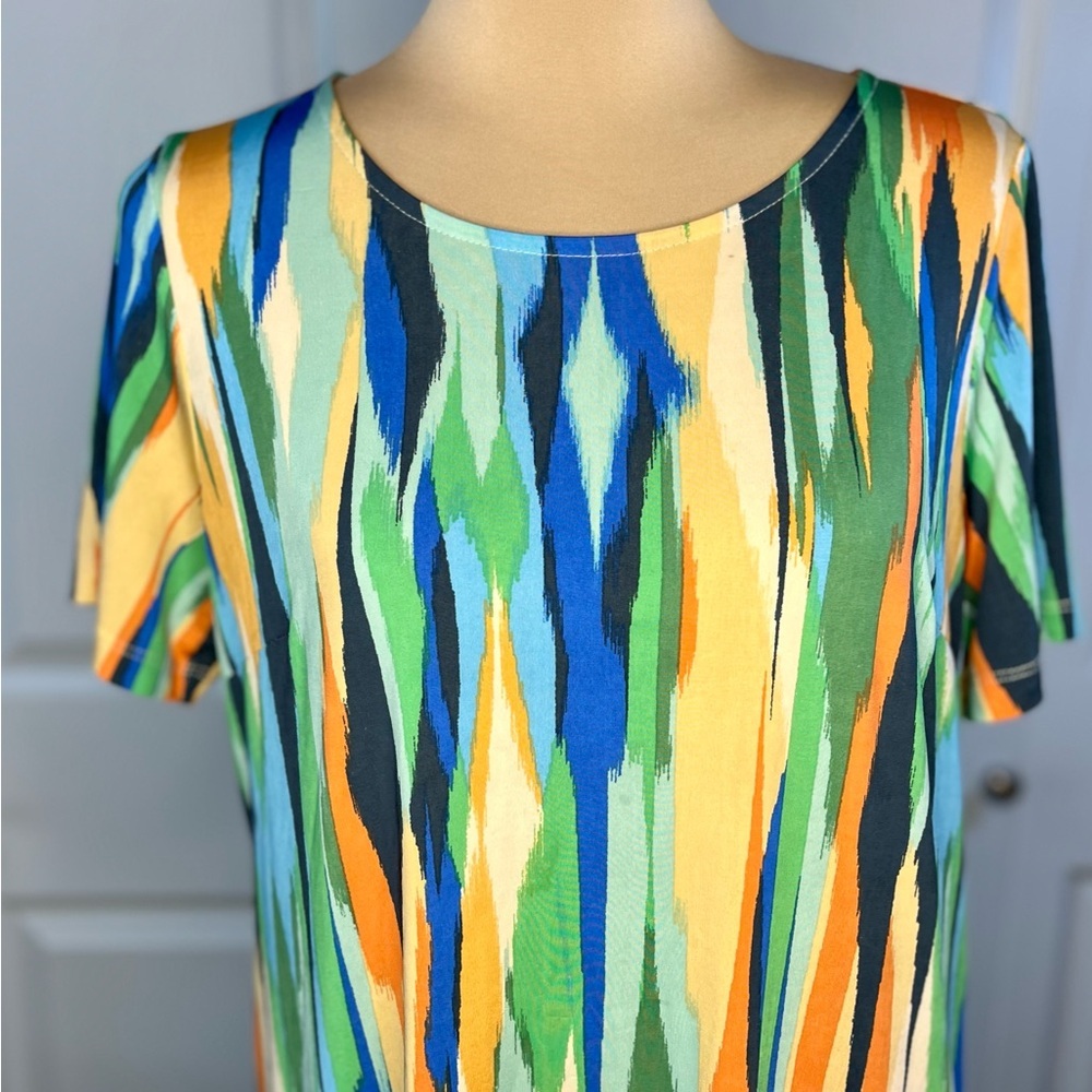 Green and Blue Casual Sundress with Crew Neck and Short Sleeves - Picture 6 of 14